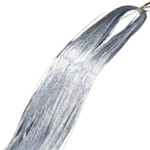 18 Farben Glitzer-String-Extensions, 9 Zoll glänzende Fäden Glitzer-Haar-Lametta-Set, Seiden-Haar-Accessoires for Damen-Kopfschmuck(Silver) von GOHAPY