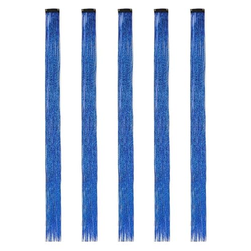 22 Zoll bunte Lametta-Haarverlängerungen, Lametta-Synthetik-Clip-in-Haar, Haarschmuck for Frauen, Mädchen, Party, Festival, 5 Stück(Blue) von GOHAPY