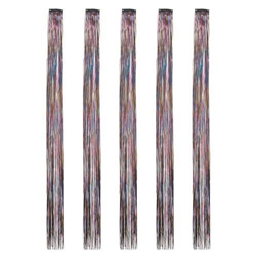 22 Zoll bunte Lametta-Haarverlängerungen, Lametta-Synthetik-Clip-in-Haar, Haarschmuck for Frauen, Mädchen, Party, Festival, 5 Stück(Clear) von GOHAPY
