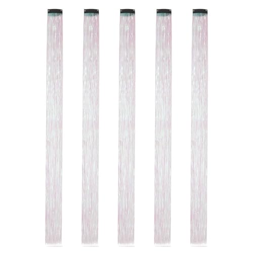 22 Zoll bunte Lametta-Haarverlängerungen, Lametta-Synthetik-Clip-in-Haar, Haarschmuck for Frauen, Mädchen, Party, Festival, 5 Stück(White) von GOHAPY