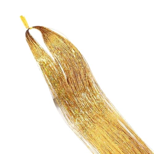 Glitzer-Haarverlängerung 94 cm, glänzendes glitzerndes Haar-Lametta-Set, Haar-Bling blendet Hippie-Flechtzubehör for Frauen und Mädchen(Champagne) von GOHAPY