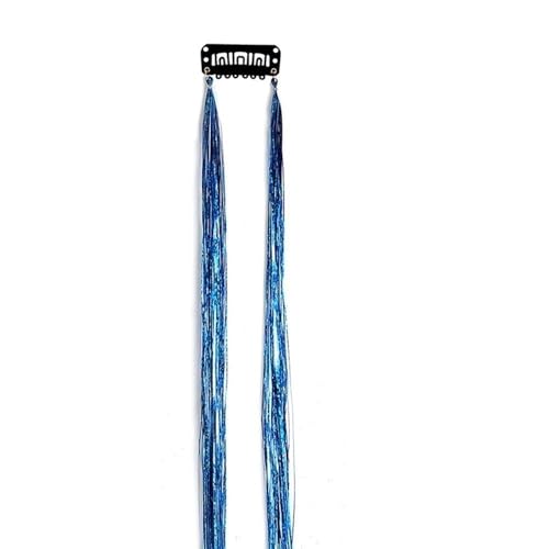 Goldenes Seiden-Glitzer-Haar-Lametta-Set, 50 cm, for Damen-Kopfschmuck, glänzende Fäden, Haar-Glitzer-String-Extensions-Zubehör(Sky blue) von GOHAPY