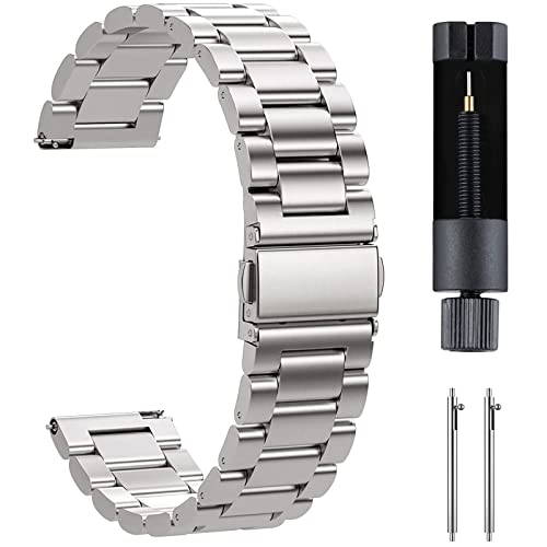 GOHHME Edelstahl Armband für Uhr - 18mm/20mm/22mm Metallarmbanduhr mit verstellbarem Glied Werkzeug zum Abnehmen Ersatzarmbänder für Herren Damen (Silbrig, 22mm) von GOHHME