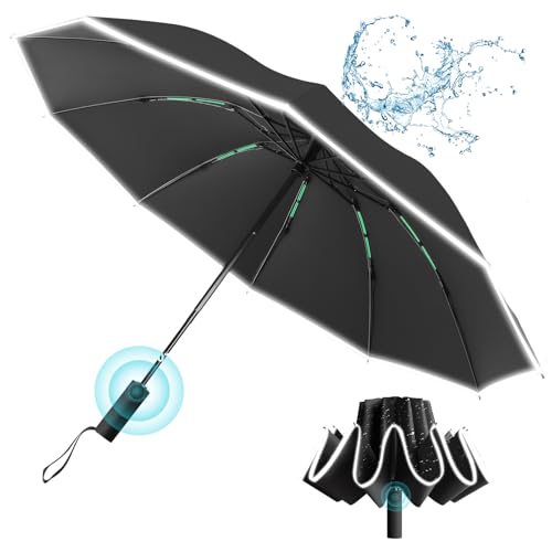 GOHHME Regenschirm Sturmfest Taschenschirm Regenschirm Umgekehrter 10 Rippen Regenschirm Reflektierend Kompakt Portable Hochwertige Regenschirme Automatik auf und zu für Herren und Damen Schwarz GOHHME Regenschirm Sturmfest Taschenschirm Regenschirm Umgekehrter 10 Rippen Regenschirm Reflektierend Kompakt Portable Hochwertige Regenschirme Automatik auf und zu für Herren und Damen Schwarz von GOHHME