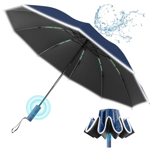 GOHHME Regenschirm Sturmfest Taschenschirm Regenschirm Umgekehrter 10 Rippen Reflektierend Kompakt Portable Hochwertige Regenschirme Automatik auf und zu für Herren und Damen Blau GOHHME Regenschirm Sturmfest Taschenschirm Regenschirm Umgekehrter 10 Rippen Reflektierend Kompakt Portable Hochwertige Regenschirme Automatik auf und zu für Herren und Damen Blau von GOHHME