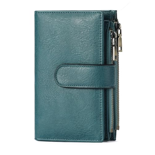 GOIACII Damen-Geldbörse, RFID-Kreditkartenetui mit 2 Reißverschlussfächern, 3 Ausweisfenstern, Damen-Geldbörse, Leder, A03 Teal, Classic von GOIACII