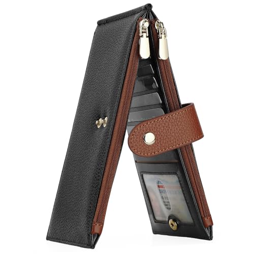 GOIACII Damen-Geldbörse, RFID-blockierend, Kreditkartenetui mit 2 Reißverschlussfächern, C05 Schwarz & Braun von GOIACII