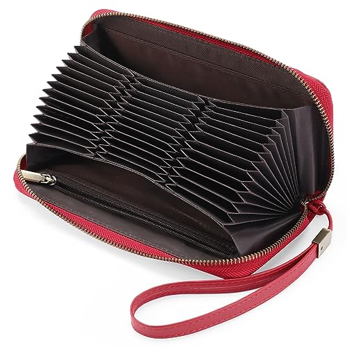 GOIACII Damen Geldbörse Große Kapazität mit 36 Kreditkartenfächern RFID Blocking Wristlet Clutch Phone Wallet Lange Geldbörse, Rot/Ausflug, einfarbig (Getaway Solids), Large, Minimalistisch von GOIACII