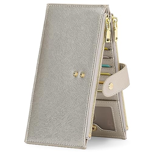 GOIACII Damen Geldbörse RFID-blockierendes Kreditkartenetui mit 2 Reißverschlusstaschen, A10-Champagner-Silber, Medium, Classic von GOIACII