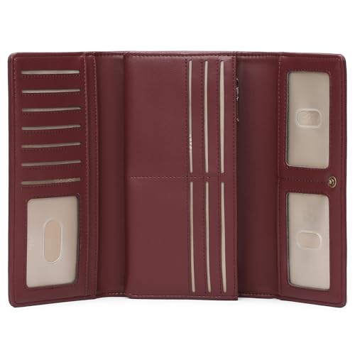 GOIACII Damen Trifold Geldbörse Sicherheit Reise Clutch Große Kapazität Kreditkarten Organizer RFID Blockierung Leder Geldbörse, A06-Wind Red, Classic von GOIACII