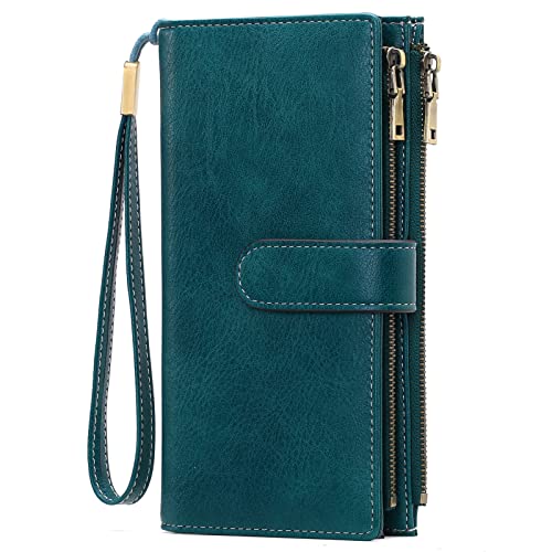GOIACII Geldbörse Damen, Portemonnaie Damen Leder, RFID Blocking groß und im Langformat Geldbeutel Damen mit Mehreren Kartenfächern Fächern, Abnehmbarer Handschlaufe von GOIACII