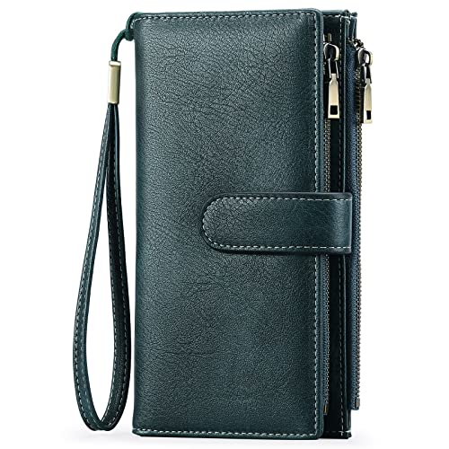 GOIACII Damen Geldbörse, Portemonnaie, RFID Blocking, Leder, Vintage-Design, Groß, Langformat, Mehrere Kartenfächer, Abnehmbare Handschlaufe GOIACII Damen Geldbörse, Portemonnaie, RFID Blocking, Leder, Vintage-Design, Groß, Langformat, Mehrere Kartenfächer, Abnehmbare Handschlaufe von GOIACII