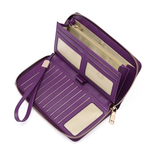 GOIACII Geldbörse Damen Groß RFID Schutz Leder Portemonnaie für Damen Große Kapazität Brieftasche mit Abnehmbare Handschlaufe von GOIACII