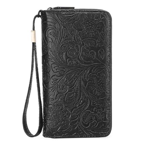 GOIACII Geldbörse Damen Groß Leder Portemonnaie Gross für Frauen mit RFID Blocking Große Kapazität Lang Geldbeutel mit 24 Kartenfächer und Handschlaufe von GOIACII