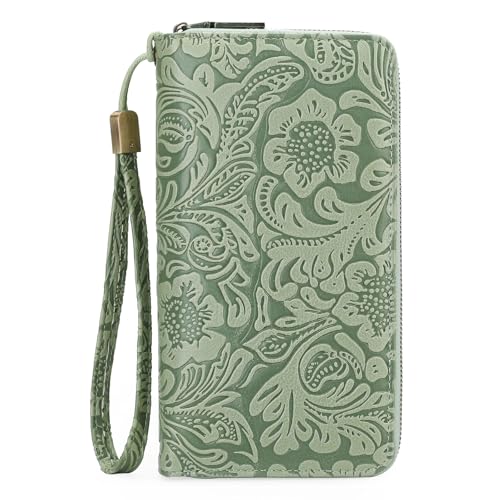 GOIACII Geldbörse Damen Groß Leder Portemonnaie Gross für Frauen mit RFID Blocking Große Kapazität Lang Geldbeutel mit 24 Kartenfächer und Handschlaufe von GOIACII