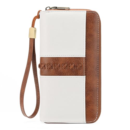 GOIACII Geldbörse Damen Groß Vintage Leder Portmonee RFID Schutz Portemonnaie Frauen mit 12 Kartenfächer von GOIACII