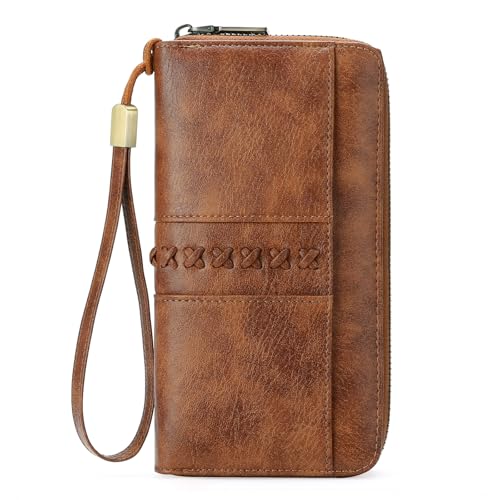 GOIACII Geldbörse Damen Groß Vintage Leder Portmonee RFID Schutz Portemonnaie Frauen mit 12 Kartenfächer von GOIACII