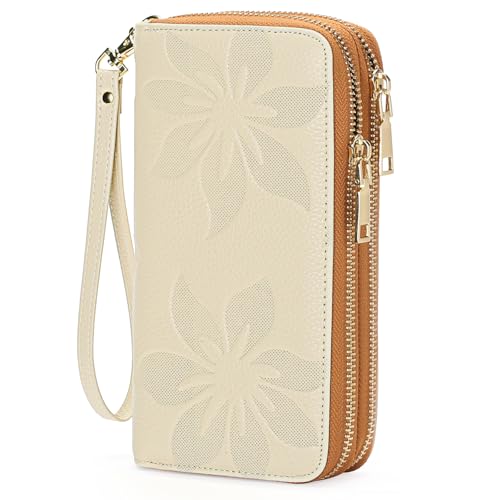 GOIACII Geldbörse Damen Große Portemonnaie RFID Doppelreißverschluss Geldbörsen für Frauen Leder Brieftaschen mit Handschlaufe von GOIACII