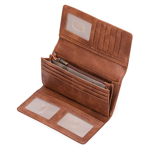 GOIACII Geldbörse Damen Leder Vintage RFID Blocking Portemonnaie Groß und im Langformat Geldbeutel mit 11 Kartenfächer und Kleingeldfach von GOIACII