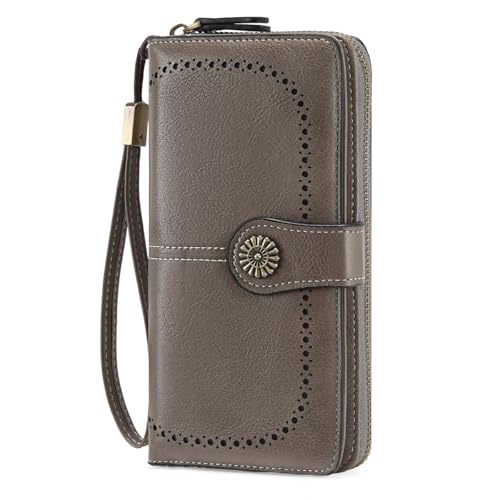 GOIACII Geldbörse Damen RFID Schutz Groß Leder Portmonee Gross für Frauen, Lang Geldbeutel Große Kapazität Portemonnaie Damen mit 13 Kartenfächer und Abnehmbarer Handschlaufe von GOIACII