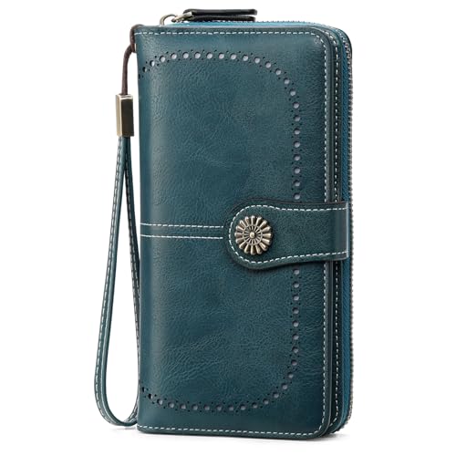 GOIACII Geldbörse Damen RFID Schutz Groß Leder Portmonee Gross für Frauen, Lang Geldbeutel Große Kapazität Portemonnaie Damen mit 13 Kartenfächer und Abnehmbarer Handschlaufe von GOIACII