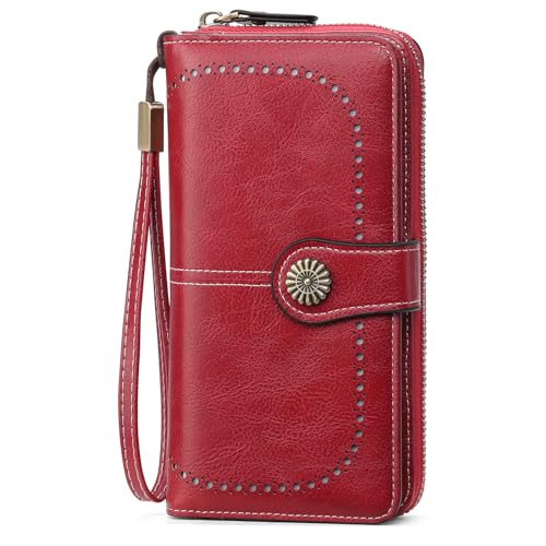 GOIACII Geldbörse Damen RFID Schutz Groß Leder Portmonee Gross für Frauen, Lang Geldbeutel Große Kapazität Portemonnaie Damen mit 13 Kartenfächer und Abnehmbarer Handschlaufe von GOIACII