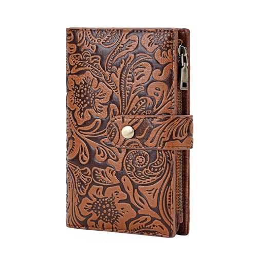 GOIACII Geldbörse Damen Leder Portemonnaie Mittelgroß Vintage Geldbeutel mit RFID-Schutz Brieftasche für Frauen von GOIACII