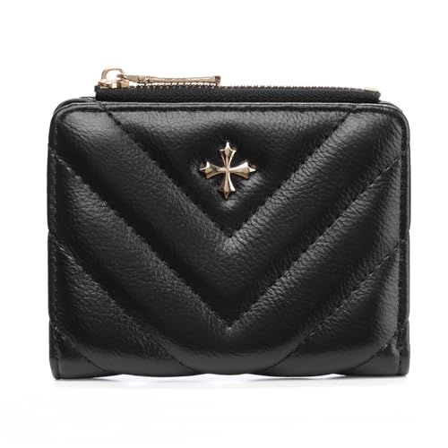 GOIACII Geldbörse Damen klein, Mini Kurzer Geldbeutel Leder RFID Blocking Portemonnaie Damen mit 6 Kartenfächern und Reißverschluss Münzfach von GOIACII