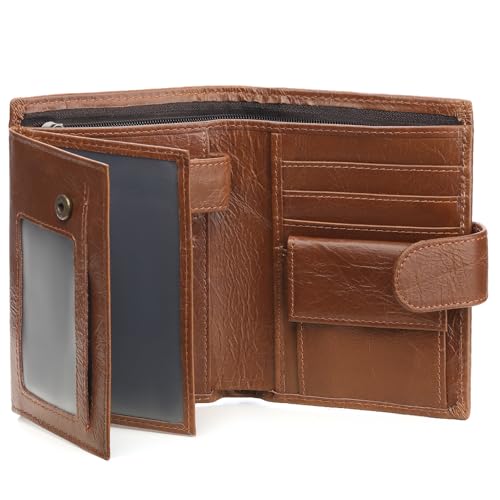 GOIACII Geldbörse Herren Leder mit RFID Schutz I Großes Portemonnaie für Männer I 13 Kartenfächer und 3 Transparente Fenster I Brieftasche Groß mit Münzfach von GOIACII