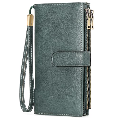 GOIACII Geldbörse Damen Groß im Langformat Leder Portemonnaie Damen mit RFID Schutz, Geldbeutel für Frauen mit 16 Kartenfächer und Handschlaufe von GOIACII