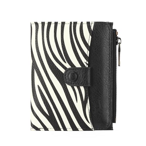 GOIACII Kleines Portemonnaie, kompakt, faltbares Kreditkartenetui mit 2 Münzfächern mit Reißverschluss, C04 Zebra Black, Modern von GOIACII