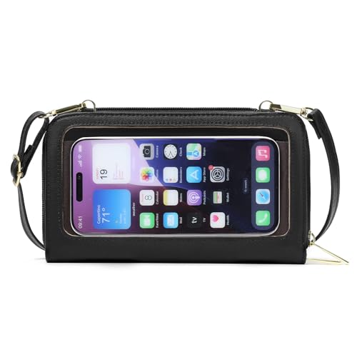 GOIACII Handy Tasche PU-Leder Handy Umhängetasche Damen Mini Crossbody Schultertasche Handytasche mit Transparenter Touchscreen von GOIACII