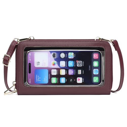 GOIACII Handy Tasche PU-Leder Handy Umhängetasche Damen Mini Crossbody Schultertasche Handytasche mit Transparenter Touchscreen von GOIACII