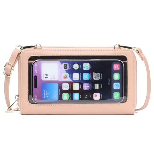GOIACII Handy Tasche PU-Leder Handy Umhängetasche Damen Mini Crossbody Schultertasche Handytasche mit Transparenter Touchscreen von GOIACII