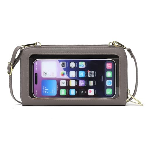 GOIACII Handy Tasche PU-Leder Handy Umhängetasche Damen Mini Crossbody Schultertasche Handytasche mit Transparenter Touchscreen von GOIACII