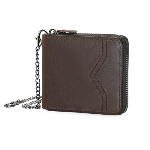 GOIACII Geldbörse für Herren, Vordertasche, Vintage, echtes Leder, RFID-blockierend, Kartenhalter mit Ausweisfenster, E01 Coffee, Vintage von GOIACII