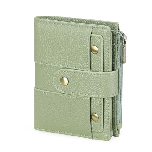 GOIACII Kleine Damen Geldbörse Damen Kreditkartenetui mit 4 Ausweisfenstern & Reißverschluss Münzfach RFID Blocking Leder, Grün , Classic von GOIACII