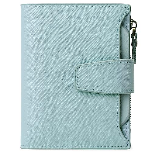 GOIACII Kleine Damen-Geldbörse, echtes Leder, RFID-blockierend, doppelter Reißverschluss, Kartenhalter mit Ausweisfenster, A13 Cross Grain Blue, Minimalistisch von GOIACII