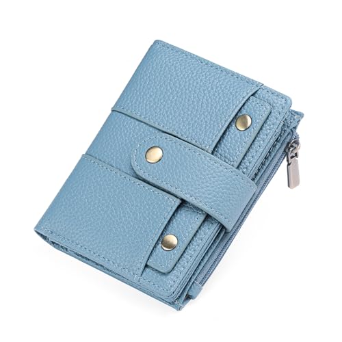 GOIACII Kleine Damen Geldbörse Damen Kreditkartenetui mit 4 Ausweisfenstern & Reißverschluss Münzfach RFID Blocking Leder, Blau, Classic von GOIACII