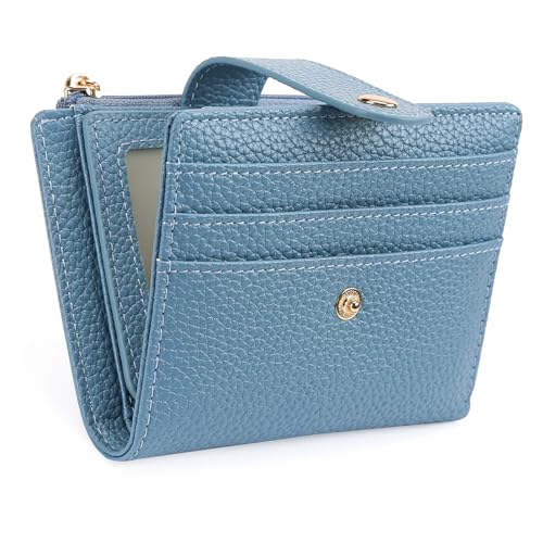 GOIACII Kleine Geldbörse für Damen, schmal, RFID-blockierend, Kreditkartenhalter, zweifach gefaltet, Ledergeldbörse mit Münzfach mit Reißverschluss, A03 Blau, Classic von GOIACII