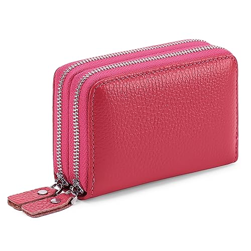 GOIACII Kleine Kartenetui für Damen, echtes Leder, Kreditkartenetui, RFID-Blockierung, Knallpink (Hot Pink) von GOIACII