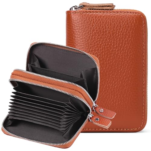 GOIACII Kreditkartenetui Geldbeutel Damen RFID Schutz, Leder Geldbörse Damen Klein mit Viel Kartenfächer und Doppelreißverschluss von GOIACII
