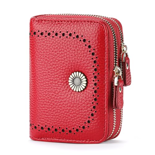 GOIACII Geldbörse Damen Kreditkartenetui Leder RFID-Schutz Portemonnaie mit Reißverschluss und Viele Fächer, Klein und im Kurzformat Brieftasche für Frauen von GOIACII