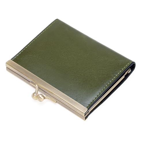 GOIACII Kreditkartenetui Vintage Geldbörse für Frauen Echtes Leder Damen Kartenetuis mit Kussschloss Klein, A01 Grün von GOIACII