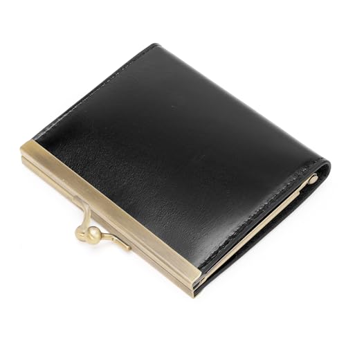 GOIACII Kreditkartenetui Vintage Geldbörse für Frauen Echtes Leder Damen Kartenetuis mit Kussschloss Klein, A02 Schwarz von GOIACII