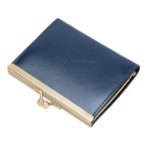 GOIACII Kreditkartenetui Vintage Geldbörse für Frauen Echtes Leder Damen Kartenetuis mit Kussschloss Klein, A04 Blau von GOIACII
