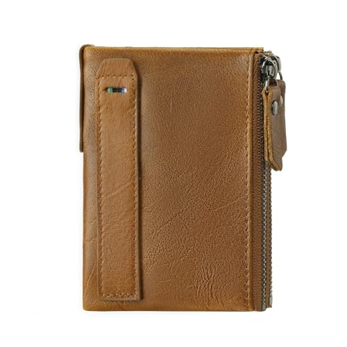 GOIACII Leder Geldbörsen Herren mit RFID Schutz, Portemonnaie Groß für Männer Vintage Rindsleder Echtem, Portmonee für Damen und Herren mit 2 Reißverschluß Münzfach von GOIACII