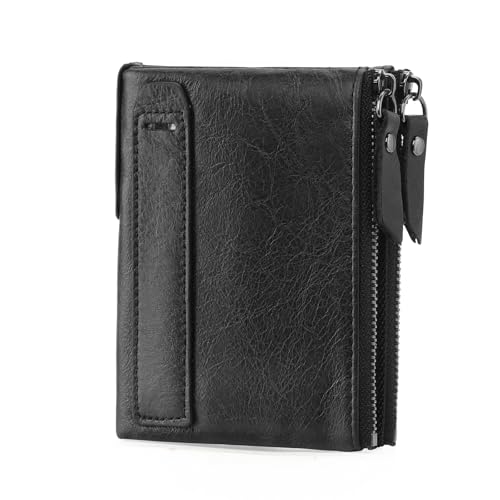 GOIACII Leder Geldbörsen Herren mit RFID Schutz, Portemonnaie Groß für Männer Vintage Rindsleder Echtem, Portmonee für Damen und Herren mit 2 Reißverschluß Münzfach von GOIACII