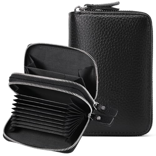 GOIACII Kreditkartenetui Geldbeutel Damen RFID Schutz, Leder Geldbörse Damen Klein mit Viel Kartenfächer und Doppelreißverschluss von GOIACII