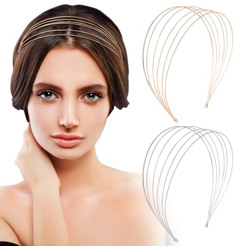 GOKEPO 2 mehrlagige Metall-Stirnbänder, modisch, dünn, elastisch, Metall-Stirnband für Damen, geschichtet, elegant, Haarschmuck, Reihen-Draht-Stirnband, Braut-Stirnband, Haarreif, Hochzeitshaarband GOKEPO 2 mehrlagige Metall-Stirnbänder, modisch, dünn, elastisch, Metall-Stirnband für Damen, geschichtet, elegant, Haarschmuck, Reihen-Draht-Stirnband, Braut-Stirnband, Haarreif, Hochzeitshaarband von GOKEPO